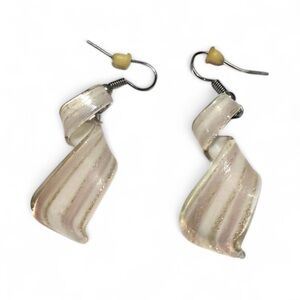 Vintage Iridescent Twisted Ribbon Drop Earrings – Dainty Coquette Soft Girl